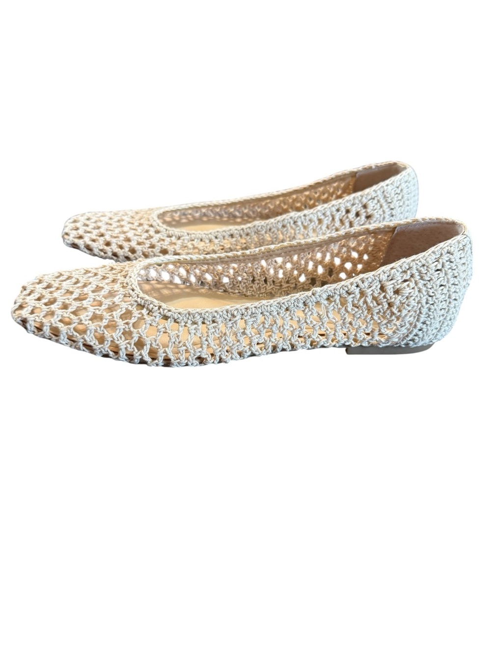 On 34th Macy's Cream Crochet Ballet Flats NIB Square Toe Woven Slip On Size 10